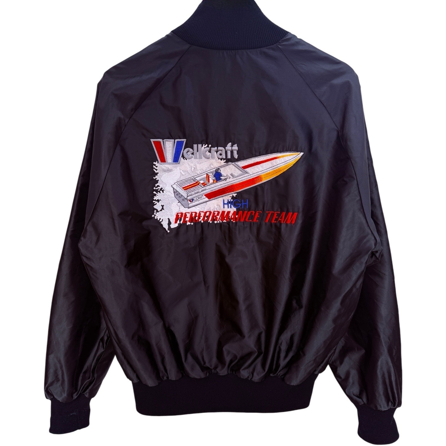 Vintage Delong Wellcraft Bomber Jacket Mens Medium Black Racing Boat Usa Made